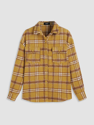 Flannel Collar Check Button Shacket