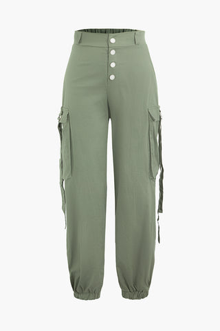 Flap Pocket Cuff Pants (L / GREEN)