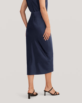 Flattering Side Slit Silk Midi Skirt