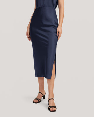 Flattering Side Slit Silk Midi Skirt