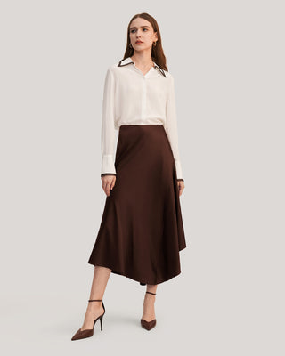 Flattering Silk Skirt With Asymmetric Hem (Chocolate Brown / 2)