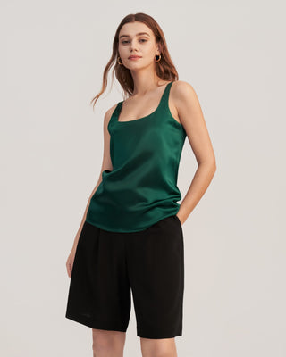 Flattering U Neck Silk Camisole (Green Jade / 2)