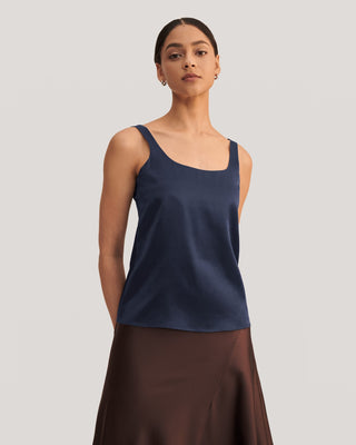 Flattering U Neck Silk Camisole (Navy Blue / 2)