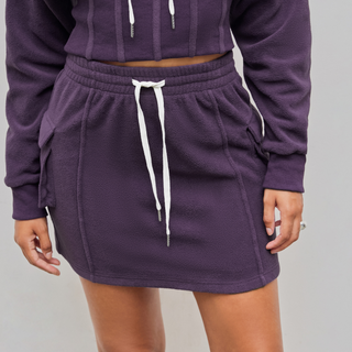 Fleece High Waist Drawstring Cargo Mini Skirt