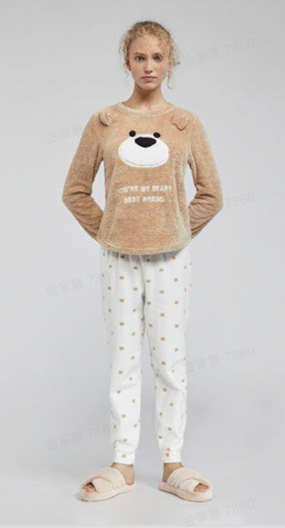 Fleece Round Neckline Bear Ear Lounge Top