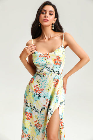 Floral Backless Cut Out Cami Midi Dress (s / Blue)