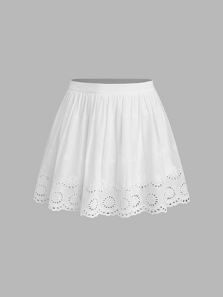 Floral Embroidery Mid Waist Solid Mini Skirt