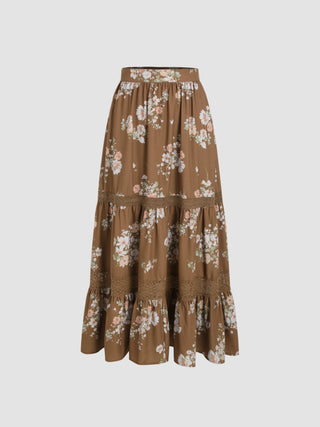 Floral High Waist Maxi Skirt