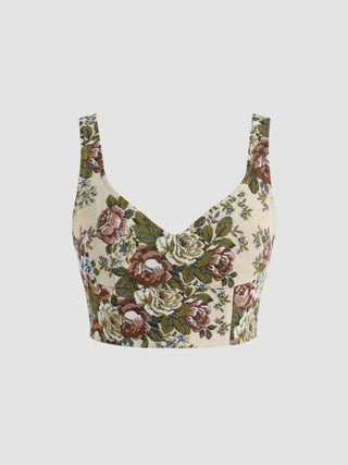 Floral Jacquard Crop Tank Top (L / Multicolor)