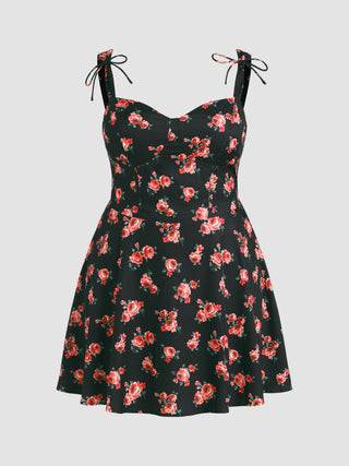 Floral Knotted Corset Mini Dress Curve & Plus