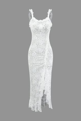 Floral Lace Tie Back Slit Maxi Dress (XL / WHITE)