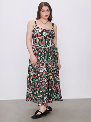 Floral Lace Trim Ruffle Maxi Dress Curve & Plus