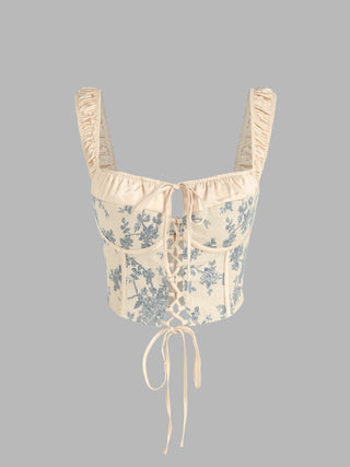 Floral Lace Up Corset Crop Top