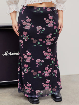 Floral Mesh Maxi Skirt Curve & Plus