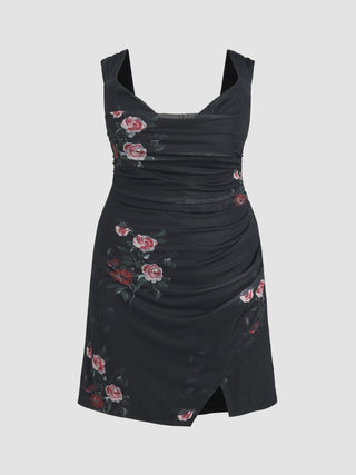 a black dress with red roses on it