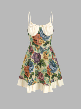 Floral Patchwork Ruffles Corset Mini Dress