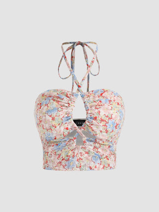 Floral Pattern Blouse Halter Top