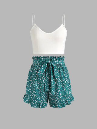 Floral Pattern Crop Cami Top & Shorts Set