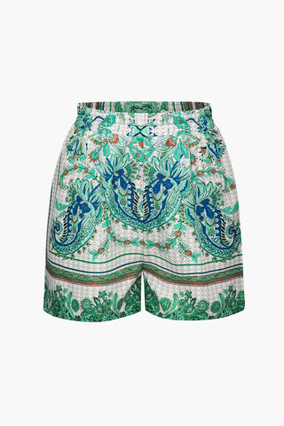 Floral Print Elastic Shorts (L / MULTICOLOR)