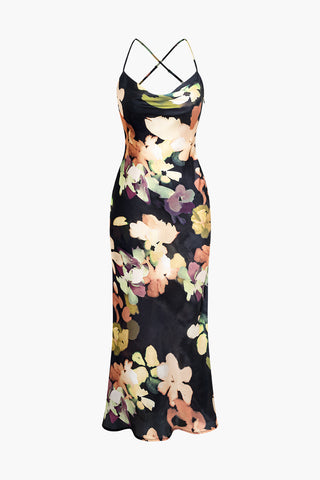 Floral Print Halter Midi Dress (M / MULTICOLOR)