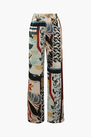 Floral Print High Waisted Straight Leg Pants (S / MULTICOLOR)