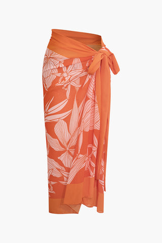 Floral Print Knot Side Wrap Maxi Skirt (F / Contrast Color)