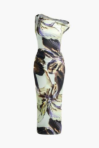 Floral Print Twist Asymmetrical Maxi Dress (M / Contrast Color)