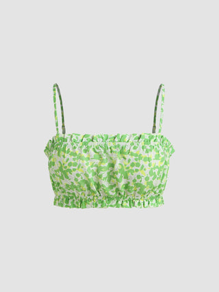 Floral Ruched Crop Cami Top (XS / Green)