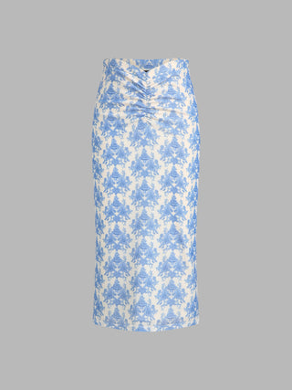 Floral Ruched Long Skirt