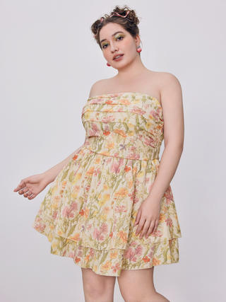 Floral Ruffle Hem Tube Mini Dress Curve & Plus