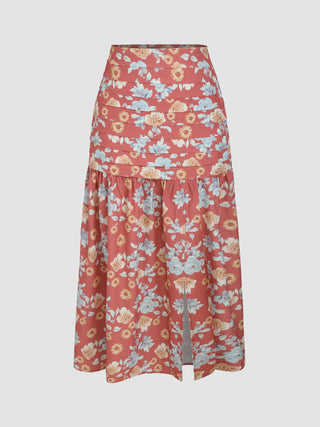 a floral print skirt with a high waist