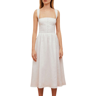 Floral Square Collar Cami Tapered Waist    Midi Dresswhitexl (m / White)