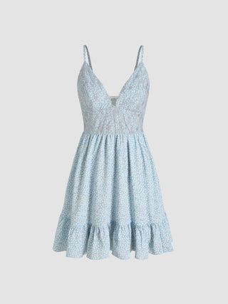 Floral Sweetheart Lace Ruffle Cami Mini Dress