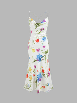 Floral Tie Back Mermaid Midi Dress