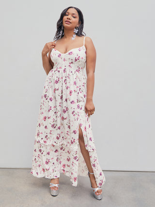 Floral V-neck Corset Split Maxi Dress Curve & Plus