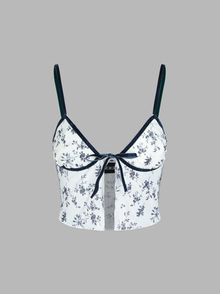 Floral V-neck Tie Up Cami Crop Top