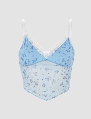 Flower Blue Mesh Tank Top