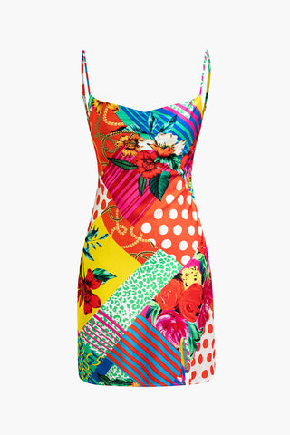 Flower Print Slip Mini Dress (L / MULTICOLOR)