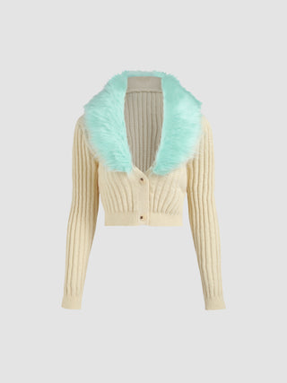 Fluffy Neck Crop Cardigan