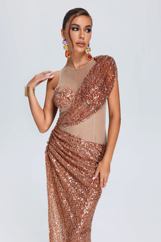 Forina Sequin Maxi Dress (M / Brown)