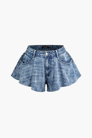 Frayed Hem Wide Leg Denim Shorts (XS / BABY BLUE)