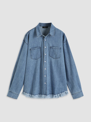 Fringe Hem Denim Blouse