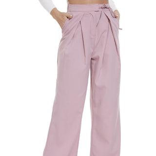 FUNYYZO Straight Wide Leg Long Trousers with Tie Belt for Women Pleated Front High Waisted Pants