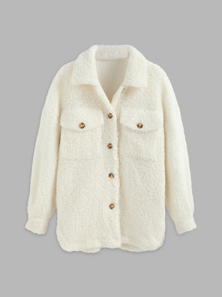 Fuzzy Oversized Collar Jacket (L / Beige)