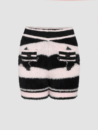 Fuzzy Striped Knitted Straight Leg Shorts