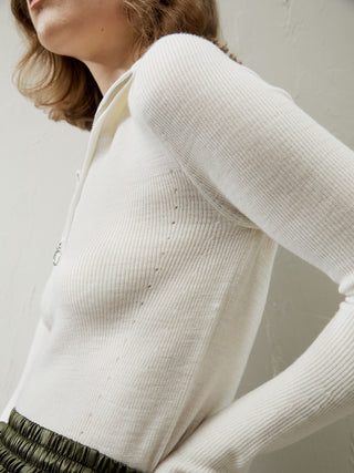 Gaia Ribbed Half Zip Ultra-Fine Merino Wool Sweater