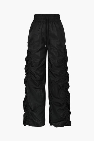 Gathered Drawstring Wide Leg Cargo Pants (XL / BLACK)