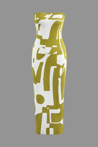 Geometric Pattern Strapless Knit Maxi Dress (XL / OLIVE)