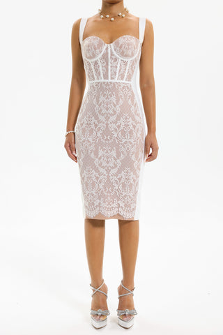 Glera Halter Lace Midi Dress (S / White)