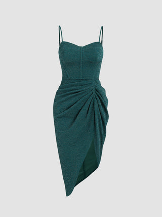 Glitter Corset Cami Split Midi Dress (XL / Green)